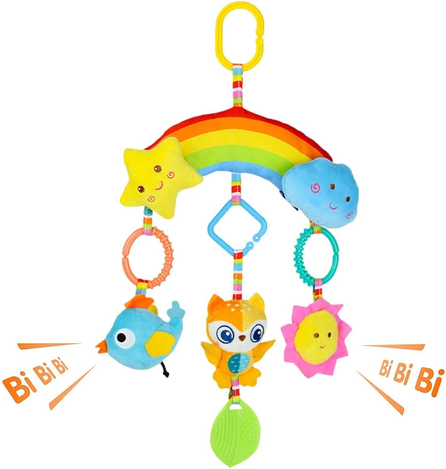 Подвеска на коляску 43см, животные, LIMO TOY погремушка, пискавка, плюш, 2 вида, пак. 25*15*6см (30шт)