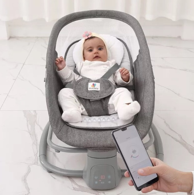 Заколисуючий центр-шезлонг 4в1, APP, USB, таймер, москітна сітка, столик, музика, льон, темно-сірий (1шт) Заколисуючий центр-шезлонг 4в1, APP, USB, таймер, москітна сітка, столик, музика, льон, темно-сірий (1шт)