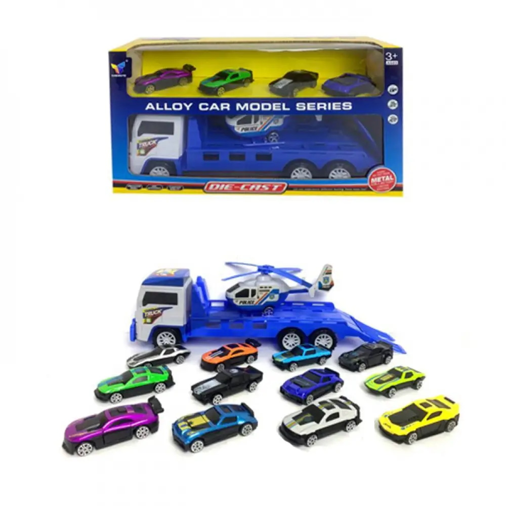 Трейлер інерція, 29см, вертоліт-поліція, машинки-4шт/7см/метал, 3 види, в кор. 30,5*16,5*9см (36шт)