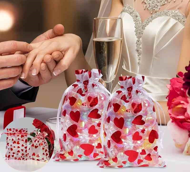 Мішечки 8*10см для подарунків з органзи. с серцями. ЦІНА ЗА УП. 50ШТ, пак. 12*15см
